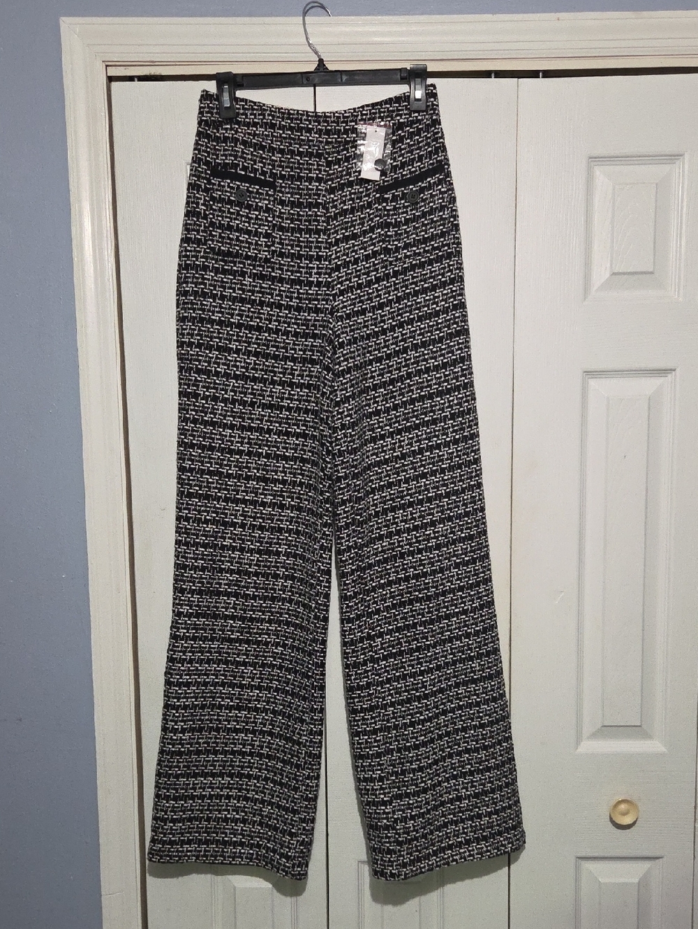 New York & Company Black and White Wide-Leg Tweed Pants